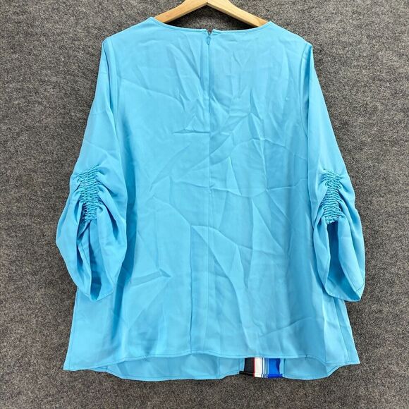 New Alfani Blouse Women 1X Plus Blue Striped Zipper 3/4 Sleeve Round Neck Casual - Picture 2 of 10